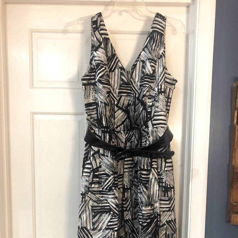 NWOT,  Patterned black and white dress, Tea length. Coldwater Creek. Size 14.